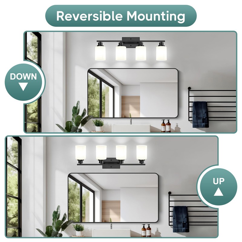 Ascher Bathroom Light Fixtures, 4-Light Vanity Light Over Mirror, Matte