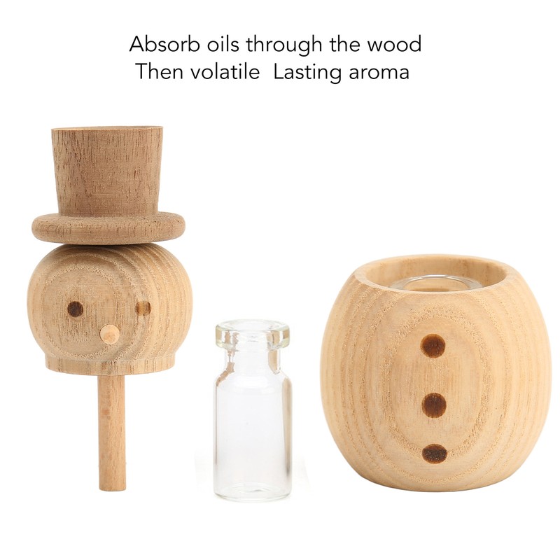 Wood Aromatherapy Diffuser Snowman Shape Portable Waterless Fireless Essential Oil