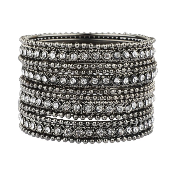 Efulgenz Boho Oxidized Bangles CZ Crystal Metal Indian Bracelet Bangle