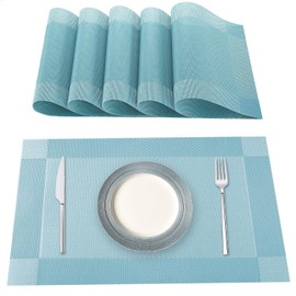 Lumaca Washable Placemats, Set of 6 Place Mats Made of 70% PVC and 30% Polyester, Non-Slip, Heat Resistant, for Kitchen Table, Sky Blue