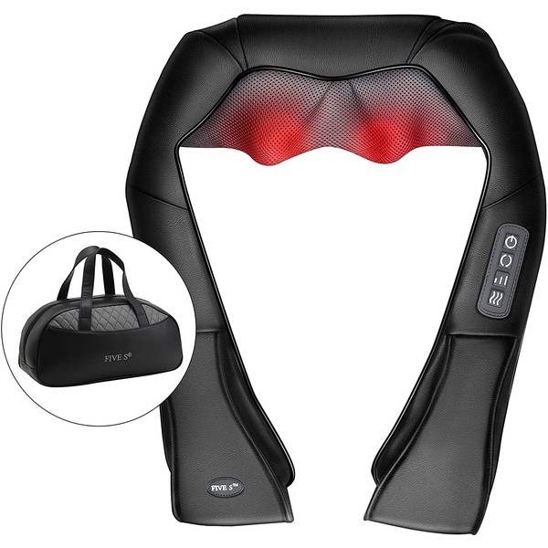 FIVE S FS8801-BLK Shiatsu Neck and Back Massager with Heat Deep Kneading Massage for Neck, Shoulders, Back, Legs, Feet for Home, Office, Car - Black