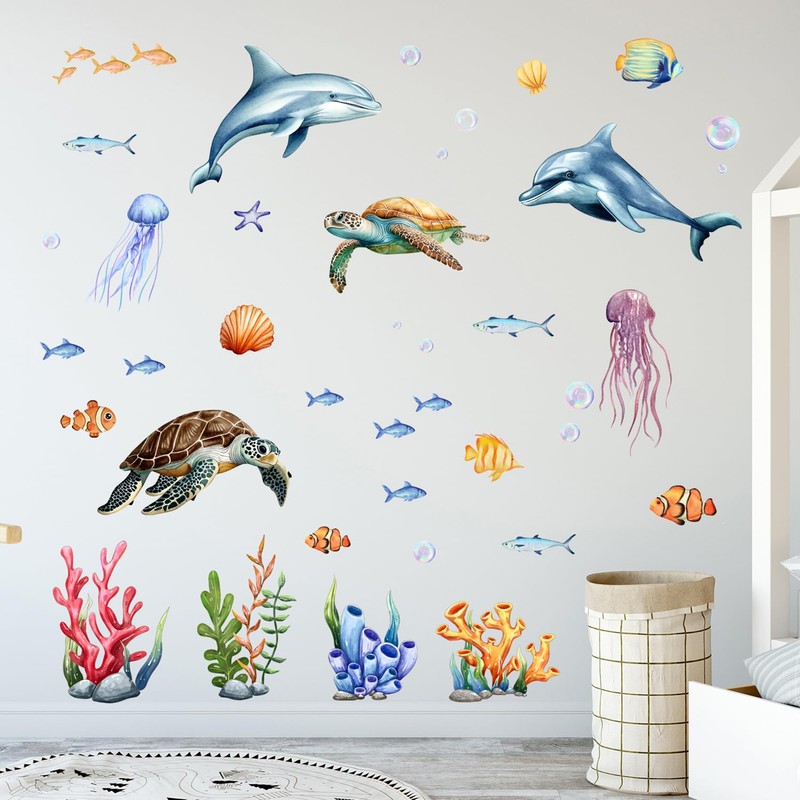 Ocean Animals Wall Decals - Sea Sharks Walls Stickers Turtle