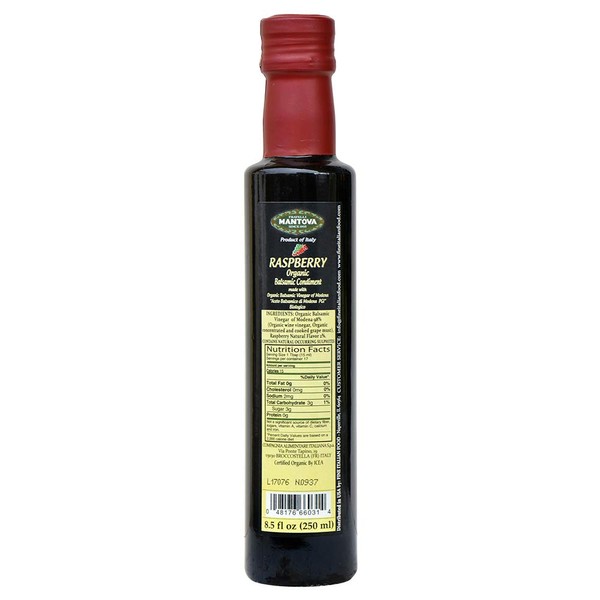 Raspberry Organic Balsamic Vinegar of Modena 8.5 Oz, blend together fresh raspberries and aged balsamic vinegar to create a fruity and compelling condiment.