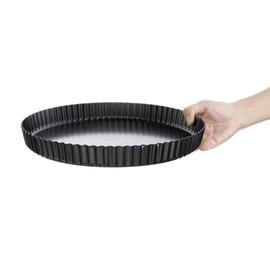 Vogue DB568 Non Stick Quiche Tin Loose Base - 300mm 11 3/4", Black