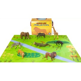 Realistic Safari Animals Playset with Soft Playmat & Storage Box – 8 Pieces