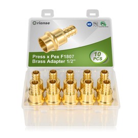 ORIANSE 10 Pack 1/2 Inch Press x 1/2" PEX Adapter ProPress Fittings Copper to Pex F1807 with EPDM O-Ring for Copper Pipe and Pex Connections, Zero Lead Brass pex fitting, Leaking before Press