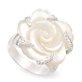 JanKuo Jewelry Carved Mother of Pearl Flower with CZ Cocktail Ring with Gift Box. (8)
