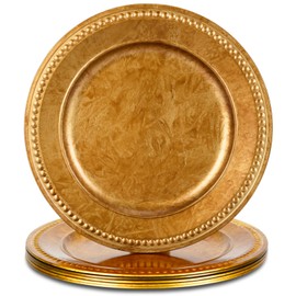 Kazozobi 13" Vintage Brown Charger Plate, Rustic Chargers for Dinner Plates, Elegant Table Setting Centerpieces Decor Bulk Wedding Christmas Thanksgiving Holiday Parties Events, Set of 6