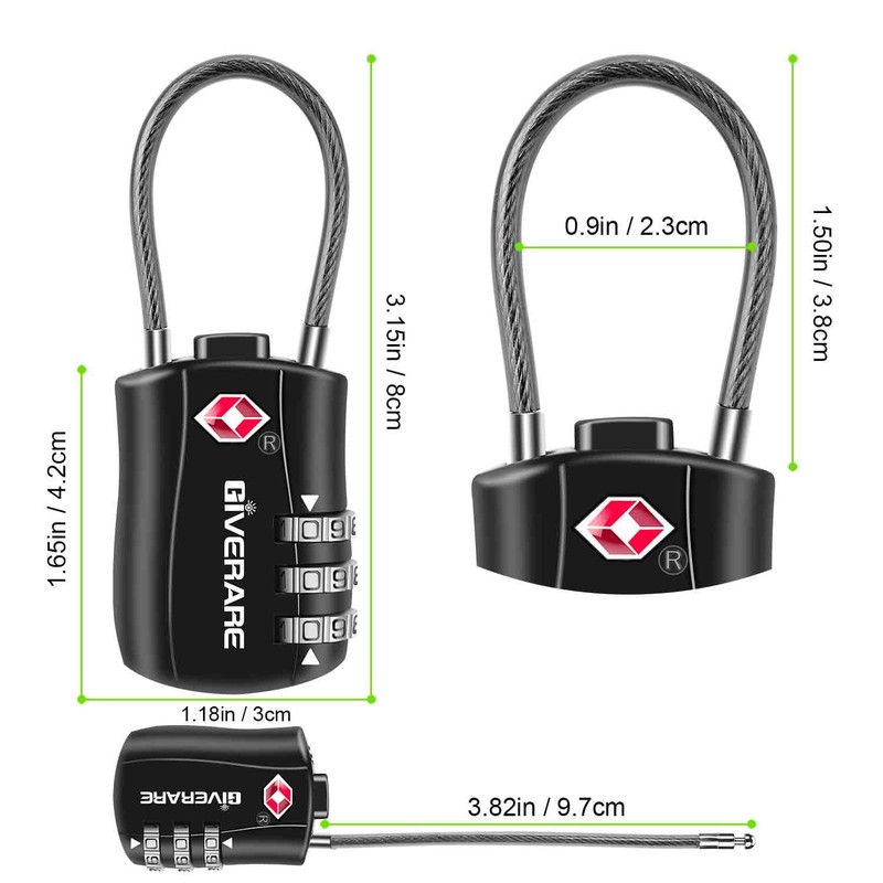 GIVERARE 4 Pack TSA Approved Luggage Locks, Combination Travel Cable