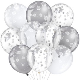 MiniInflat 50 Pcs Winter Snowflake Balloons 12 Inch Christmas Party Balloons Clear Latex Balloons Set for Holiday Birthday Baby Shower Wedding Winter Party Decorations (Gray Clear,Winter Snowflake)