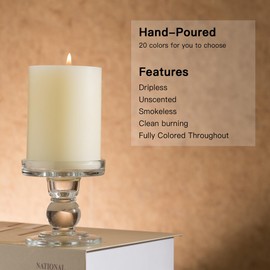 MOZEAL 3" x 4" Hand-Poured Unscented Candle,Dripless Pillar Candle Set of 3,Long Clean Burning,Approx 72 Hours Burn Time,Rustic Country Style,Wedding,Dinner,Christmas and Home Decor,Ivory