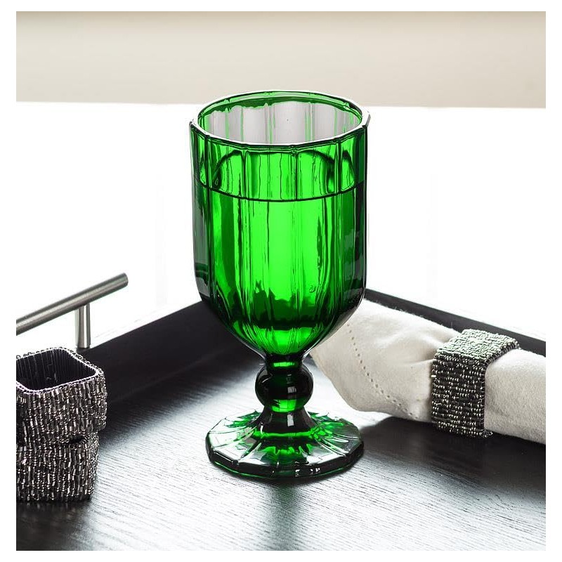 Abbott Collection Green Panel Wine Goblet - Glass 6.5"H (12oz)