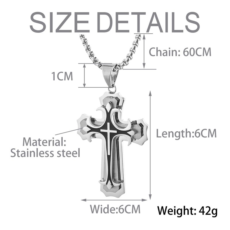 Mochity Men's Cross Necklace, Cross Necklace, Men's Cross Pendant, Stainless