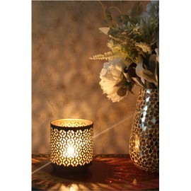 Hosley 4.5" Black Metal Candle Holder Sleeve Gold Interior for Tealights & Votive Candles Decorative Lantern for Home Décor, Weddings, Meditation, & Events