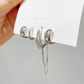 Ear Cuff Earrings for Women Silver Ear Cuff Set Non Piercing Clip On Earrings Adjustable Cuff Earrings Silver Chain Tassel Earrings Fake Cartilage Earrings Trendy Jewelry Gift