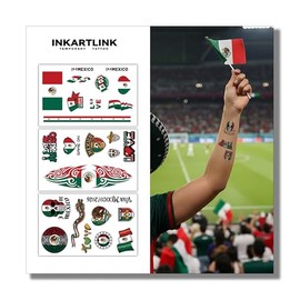 INKARTLINK tatuajes temporales del Mundial 2026, pegatinas de transferencia de tatuajes faciales con la bandera de México, maquillaje impermeable para aficionados al fútbol para el día del partido, de
