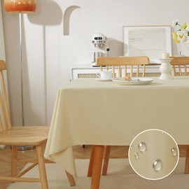 meioro Table Cloth Wipe Clean Tablecloth, Rectangle Water Resistant Tablecloths, Waterproof Decorative Polyester Table Cover Protector for Home Kitchen Party Indoor Decorations(Beige, 120×160cm)