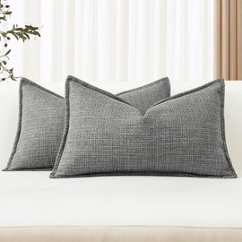 Artscope Set of 2 Cushion Covers, Plain Throw Cushion Cover, Linen Cushion Cover, 30 x 50 cm, Modern Cushion Cover, Decorative Cushion, Sofa Cushion for Living Room, Bedroom, Home Decor, Dark Grey