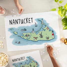 Lantern Press 1000 Piece Jigsaw Puzzle, Nantucket Island, Line Drawing