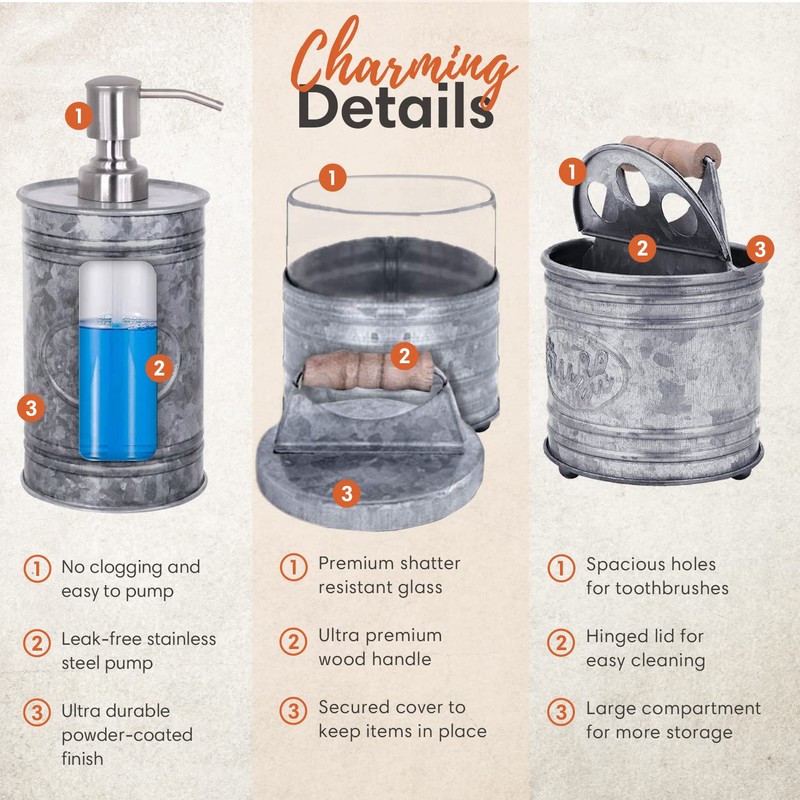 Autumn Alley Rustic Bathroom Accessories Set 4 - Galvanized Soap