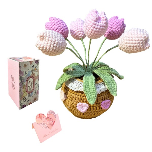 ghfjdk Handcrafted Crochet Tulip Bouquet with Elegant Pot - Vibrant,