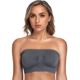 ANGOOL Bandeau Bra Seamless Non Padded Strapless Bra Tube Style Stretch Basic Layer Soft Bralette, Grey, XL Fit 38D 42B 42C