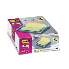 Post-it Z-Notes Dispenser XL, Black + Post-it Super Sticky Large Z-Notes, Canary Yellow, Lined, 1 Pad, 101 mm x 101 mm, 90 Sheets