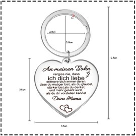 VU100 Laser Engraved Stainless Steel Keychain Gift Heart Shape Charm Keychain for Inspirational Messages Gifts for Daughter Son Granddaughter Girls from Mom and Dad/Grandma and Grandpa, Mother & Son