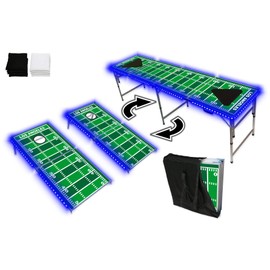 2-in-1 Cornhole Boards & Beer Pong Tailgate Table w/Multi-Color LED Lights - Los Angeles Football Field