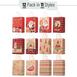 Mr. Pen- Christmas Gift Bags with Handles, 12 Packs, 8.8”x10.6”, 11 Styles, Christmas Paper Bags