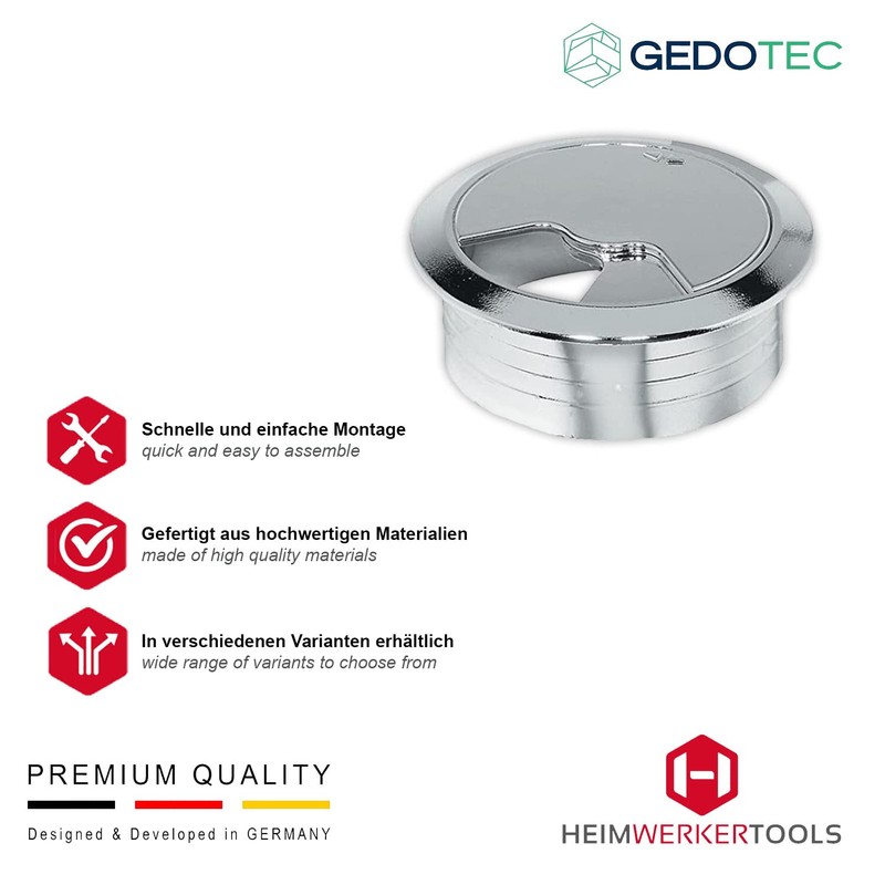 Gedotec Cable grommet desk made of sturdy ABS plastic, pack