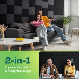 Ekkogo Acoustic Panels 18-Pack Soundproof Wall Panels 12"X12"X0.4" Brick Style Sound Panels Premium Sound Dampening Panels Easy Self Adhesive Installation - [Deep Black]