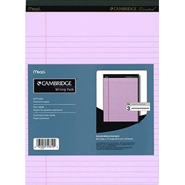 Cambridge Limited Perforated Writing Pad, 8.5 X 11 Inches, Wide Ruled, 50 Sheets, Orchid, 3/Pack (59810) Orchid