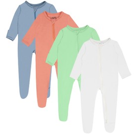 GUISBY Baby Girls Long Sleeve Sleeper, 4-Pack Sleep N' Play Footies Pajamas Multipack 6-12 Months
