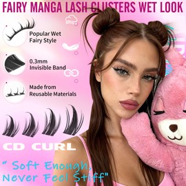 EYDEVRO Manga Lash Clusters Kit Anime Lash Clusters with Spikes Natural Eyelash Clusters Kit Wispy Spiky Fairy Cluster Eyelash Extensions Kit Invisible Clear Band Manga Lashes DIY Lash Extension Kit