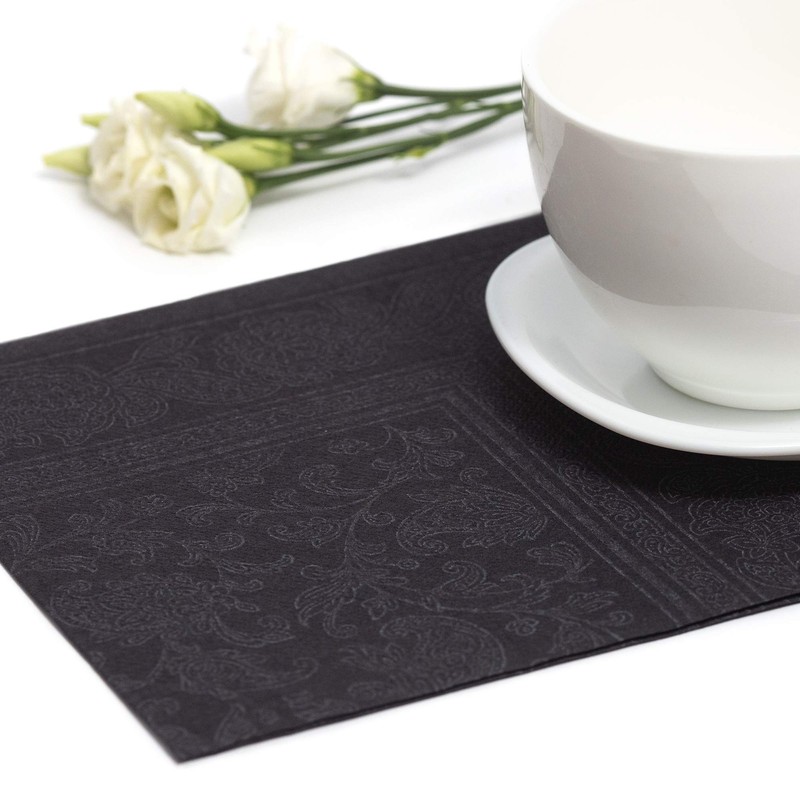 50 Servietten ROYAL Collection 1/4-Falz 40 x 40 schwarz "Ornaments"