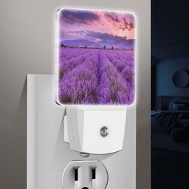 Jahiona LED Night Light Lamp with Smart Sensor Dusk to Dawn Sensor,Lavender Field Sunset and Lines Night Light Daylight White,0.5W Plug-into Wall for Adults,Bedroom,Bathroom,Hallway,Kitchen