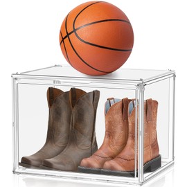 Extra Large Acrylic Display Case, XXX-Large Clear Boot Shoe Boxes Sneaker Storage Box Stackable Handbag Collectibles Organizer with Magnetic Door