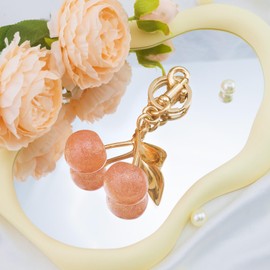 Cherry Keychain Cherry Bag Charms Cherry Purse Bag Charms For Handbags Cherry Gold Keychain For Women Gold Bag Accessories Charms For Women Mothers Day Birthday Gift Pink Cherry Keychain