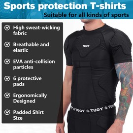 TUOY New Football Rib Chest Protector Shirt Padded Compression Shirts 6 Pads Adult Sizes