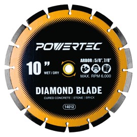 POWERTEC 10" Laser-Welded Segmented Diamond Saw Blade for Wet Tile Saw, Diamond Blade for Cutting Cured Concrete, Block, Brick, Pavers, Masonry, 10 inch Diamond Blades for Wet/Dry Cutting, 1PK (14012)