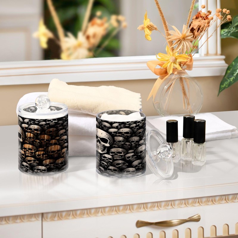 Zhirexin Black Skull 2PC Airtight Transparent Glass Storage Jar, Food