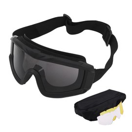 Tiardey Airsoft Goggles Outdoor Sports Sliding Goggles UV Protection Anti Fog with 3 Pairs of Replacement Lenses for Paintball Riding Shooting Hunting Cycling Black