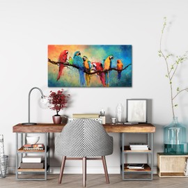 sechars Parrot Canvas Wall Art Colorful Birds Painting Picture Prints Tropical Theme Living Room Kitchen Decorations 24x48inch
