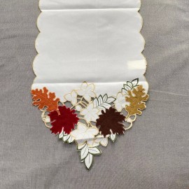 Collections Etc Fall Leaves Table Runner Multicolor Ivory Cut Out Embroidered