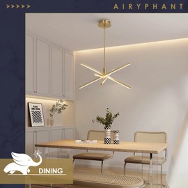 AIRYPHANT Gold Modern LED Chandelier, Dimmable 4 Lights Ceiling Pendant Lighting for Dining Room Living Room Kitchen Island Bedroom Foyer 3000K/4000K/5000K 3CCT Selective, 27.76in
