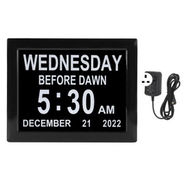 8inch Digital Day Calendar Clock Alarm Reminders Auto Dimming Large Display Elderly Digital Clock 110‑240V UK Plug