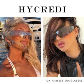 Hycredi Y2K Sunglasses For Women Men Trendy Shield Rimless Wrap Around Sunglass Y2K Fashion Frameless Sun Glasses Shades-White/Grey