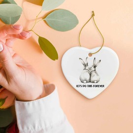 MONALET Let's Do This Forever Rabbit Bunny Valentine's Day Ceramic Ornament Gifts, Rabbit Couple Hanging Ornament Decor for Christmas Tree Car, Valentine Rabbit Gifts for Girlfriend Birthday Holiday