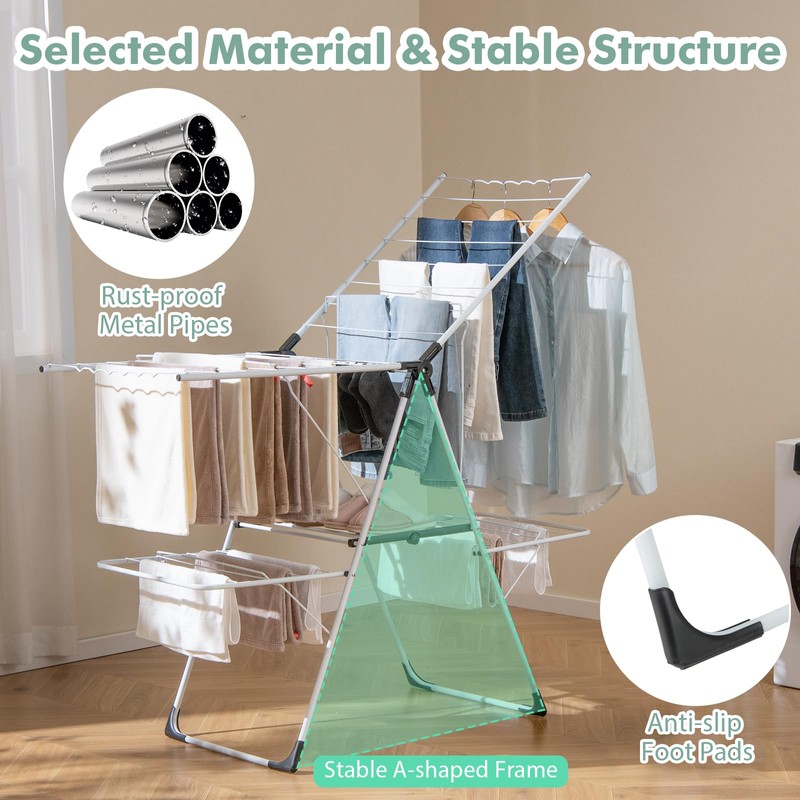 Giantex Clothes Drying Rack, 2-Layer Stainless Steel Foldable Laundry Drying